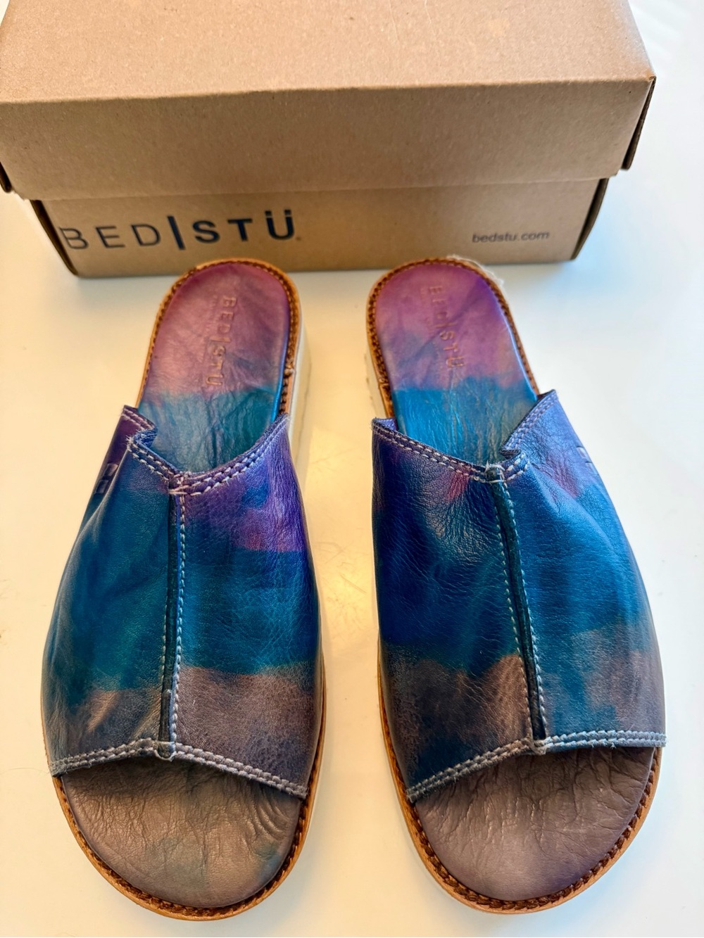 BED|STÜ Fairlee II Slide Sandals in Moody Blues Tie Dye | 11 | Ultra Rare! BNIB